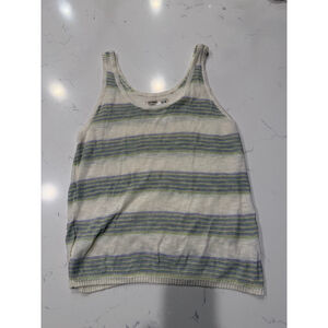 Old Navy White Green Striped Knit Tank Top M